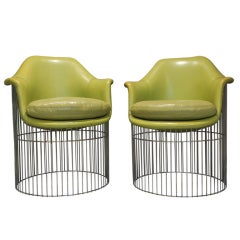 Chrome barrel chairs 1970's Green Leather
