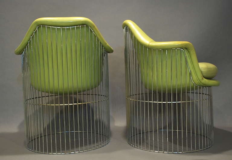 Unknown Chrome barrel chairs 1970's Green Leather