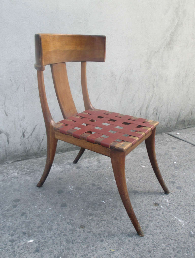 Klismos Wooden and Leather Strips Chair