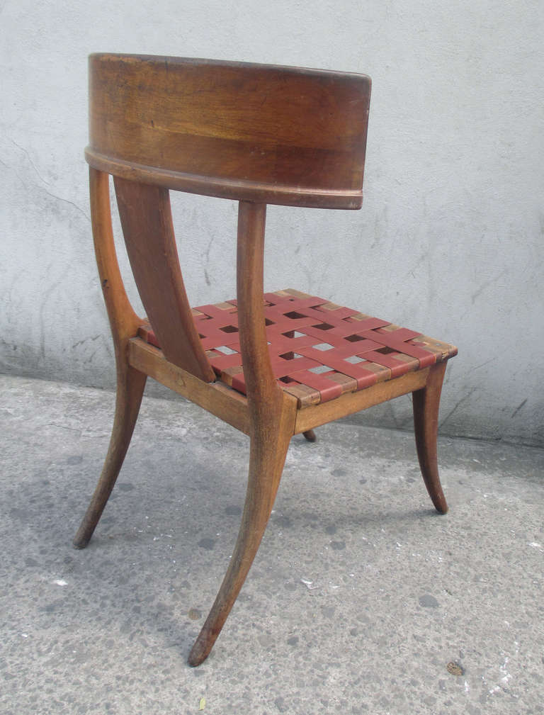 Klismos Wooden and Leather Chair 1