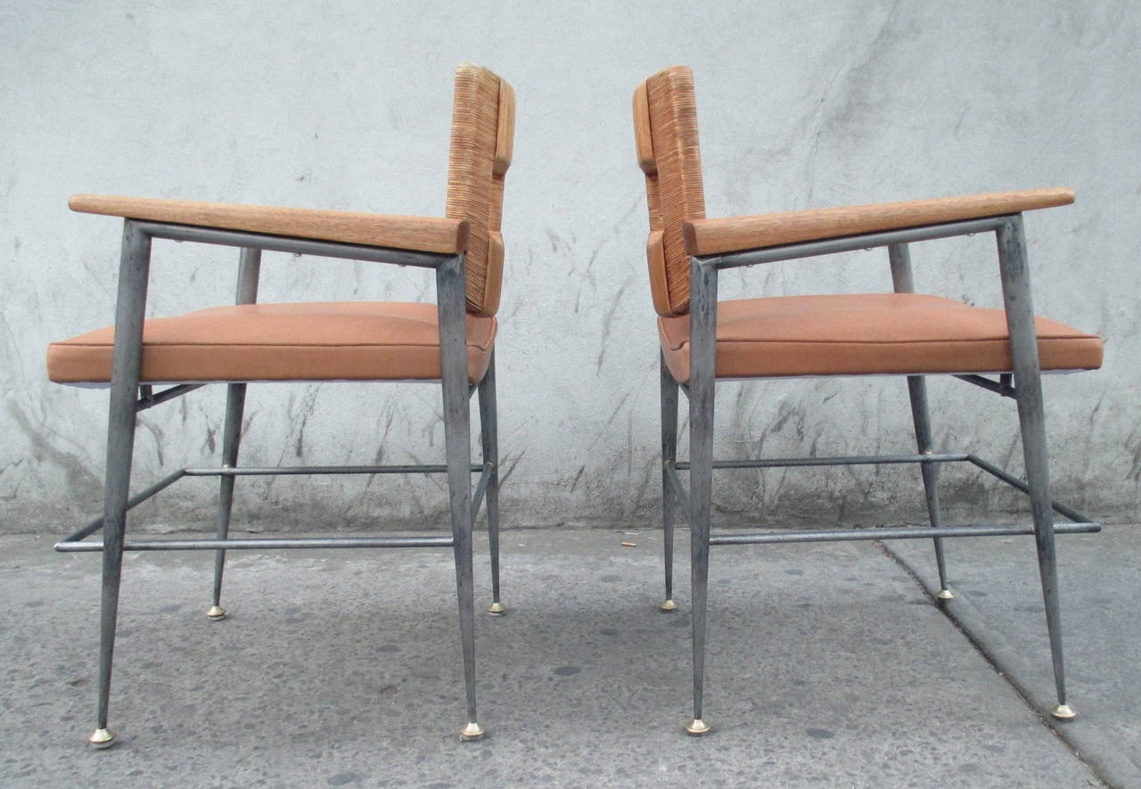 Mexican Pair of Midcentury Metal and Wicker Chairs