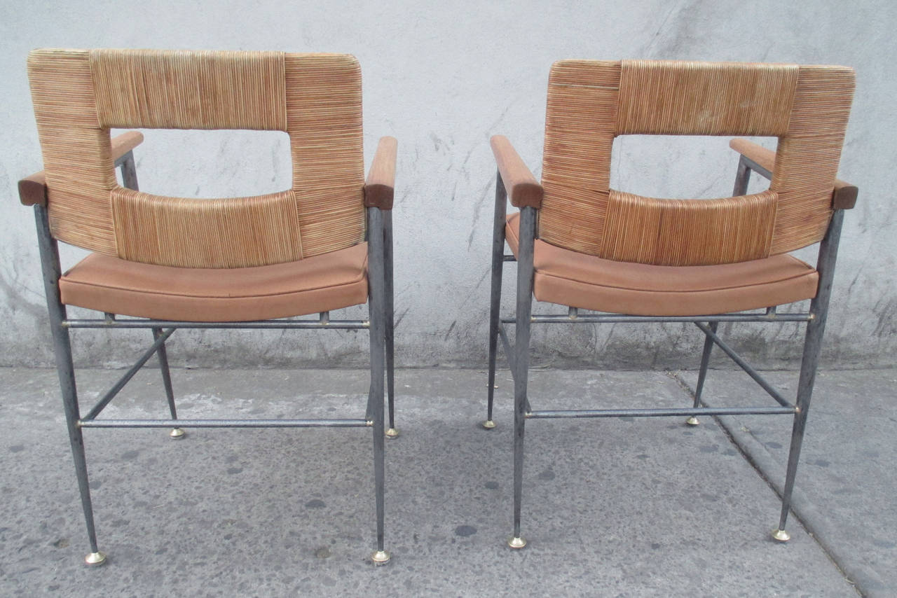 Mid-20th Century Pair of Midcentury Metal and Wicker Chairs
