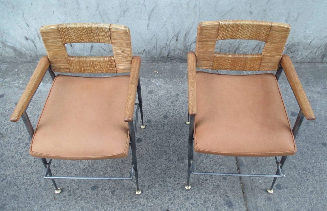 Pair of Midcentury Metal and Wicker Chairs 1