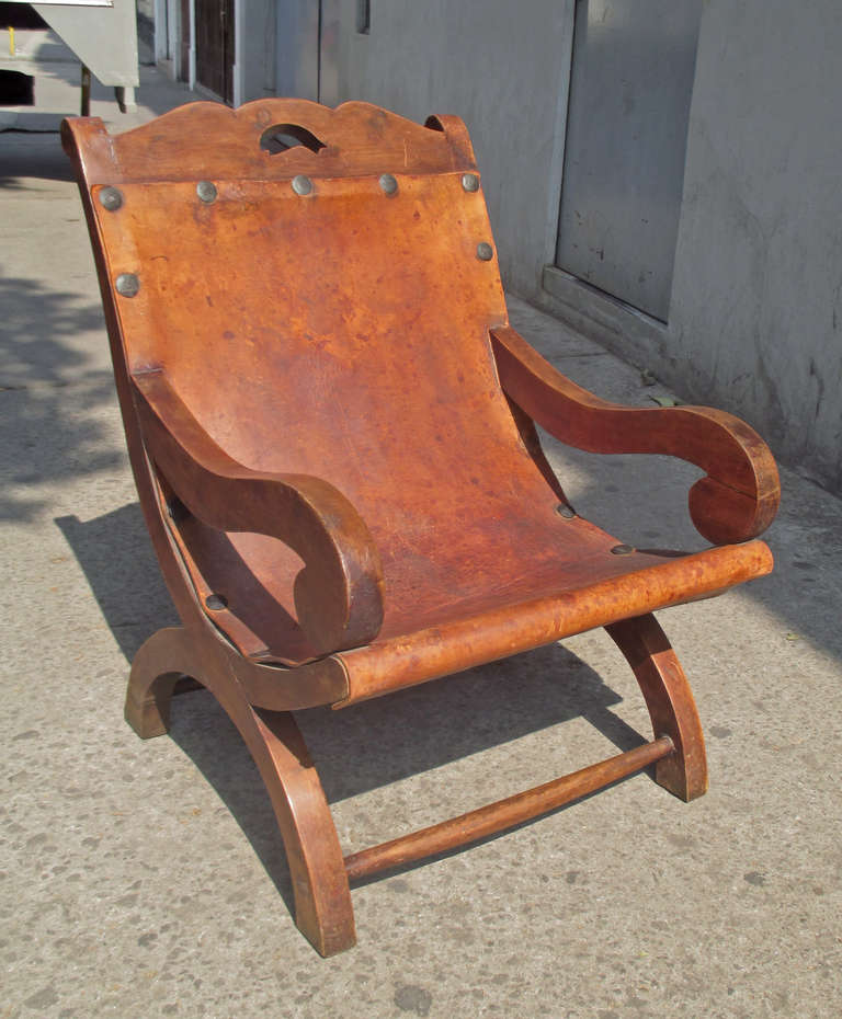 Armchair attr. to William Spratling made of wood and leather. 1950's Mr. Mesa workshop Taxco Mexico