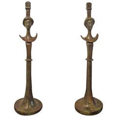 Pair of Table Lamps "Tete de Femme" on Bronze after Giacometti