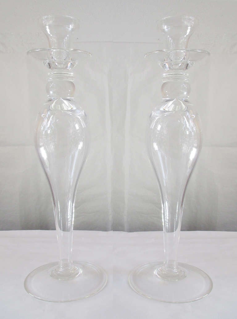 Steuben USA pair of candlesticks clear glass in perfect condition.