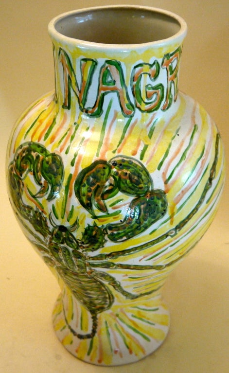 Mexican Cisco Jimenez vase ceramica de Cuernavaca hand painted For Sale