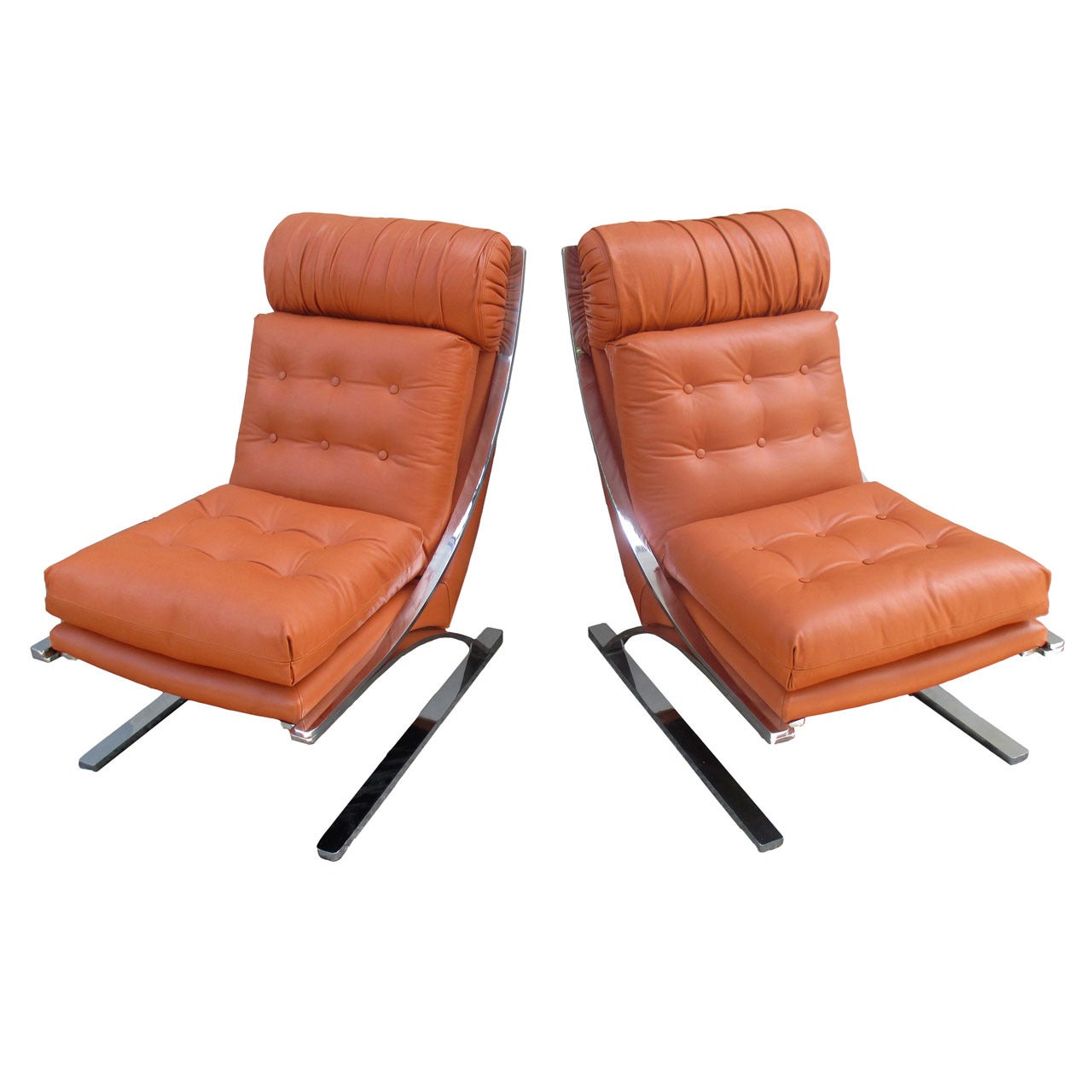 Pair Of Leather And Metal Lounge Chairs Rare Version "z" Chair By Paul Tuttle