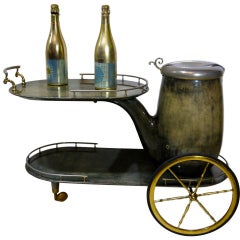 Aldo Tura rare bar cart goat skin parchment