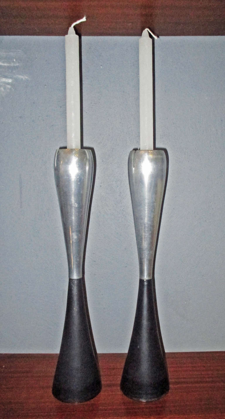 Pair of Candle Sticks design by  Pedro Ramirez Vazquez during the Olympic Games Mexico 1968 . Made of aluminum and steel in the maner of olympic torch.