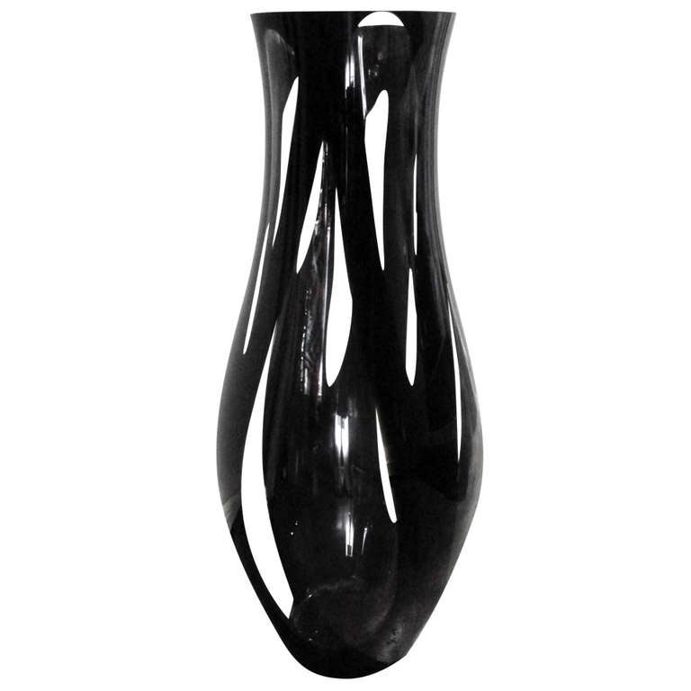 Large Bohemia Black and Clear Glass vase