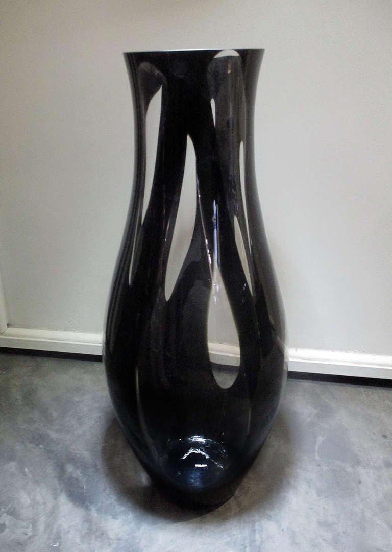 Mexican Large Bohemia Black and Clear Glass vase