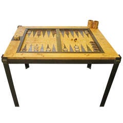 Retro Tommaso Barbi Root Wood Backgammon Game Table