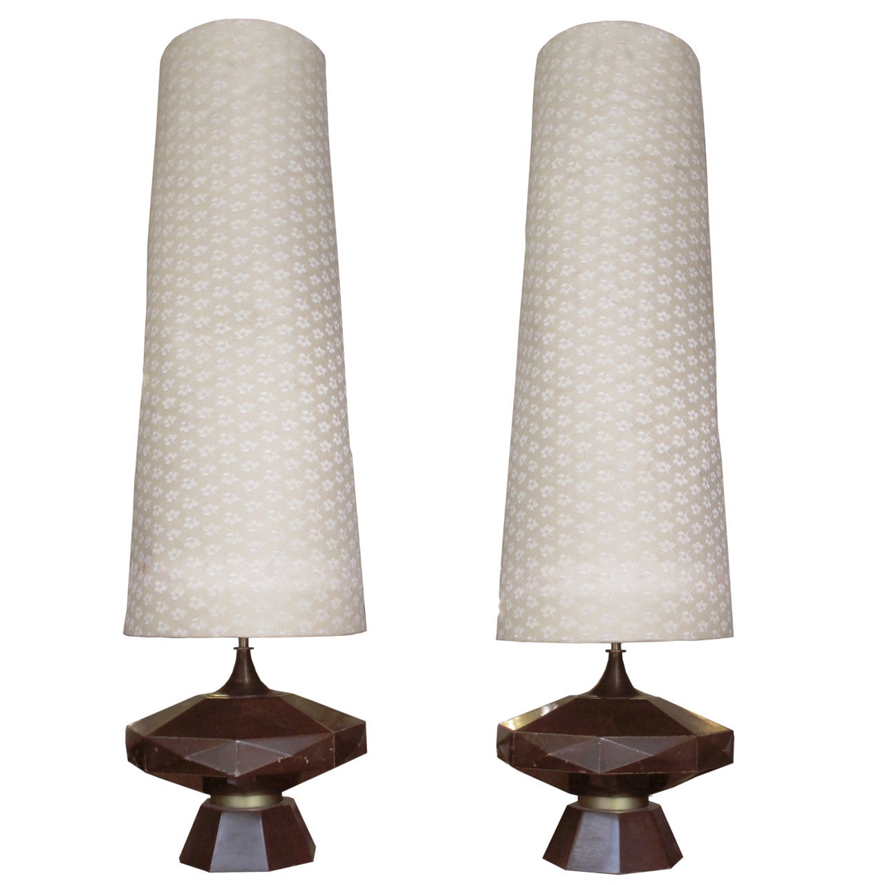 Mid-Century Geometric Mexican Wood Table Lamps For Sale