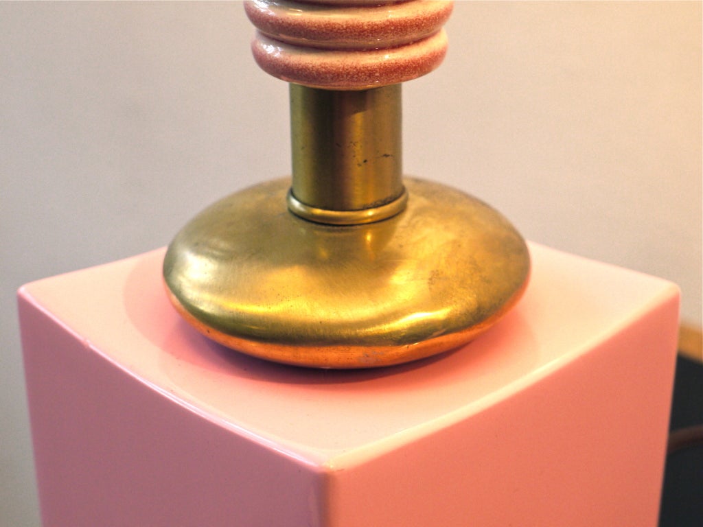 Mexican Pair Of Ceramic Table Lamps Pink Enamel