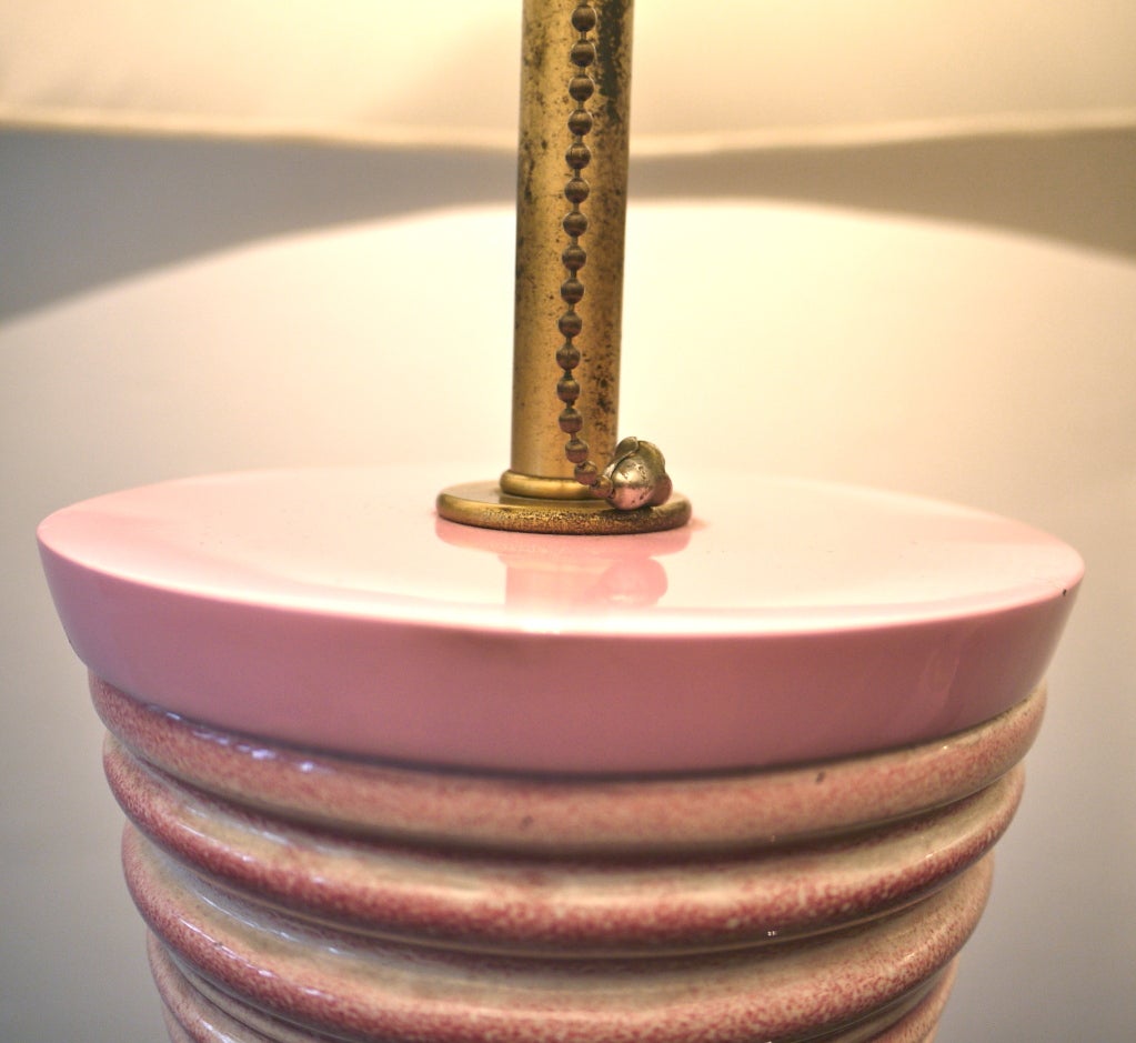 Lacquered Pair Of Ceramic Table Lamps Pink Enamel