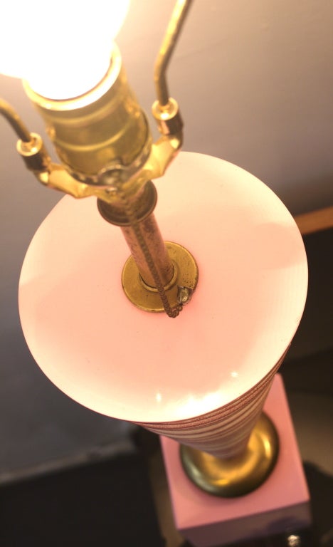 Mid-20th Century Pair Of Ceramic Table Lamps Pink Enamel