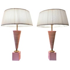 Pair Of Ceramic Table Lamps Pink Enamel