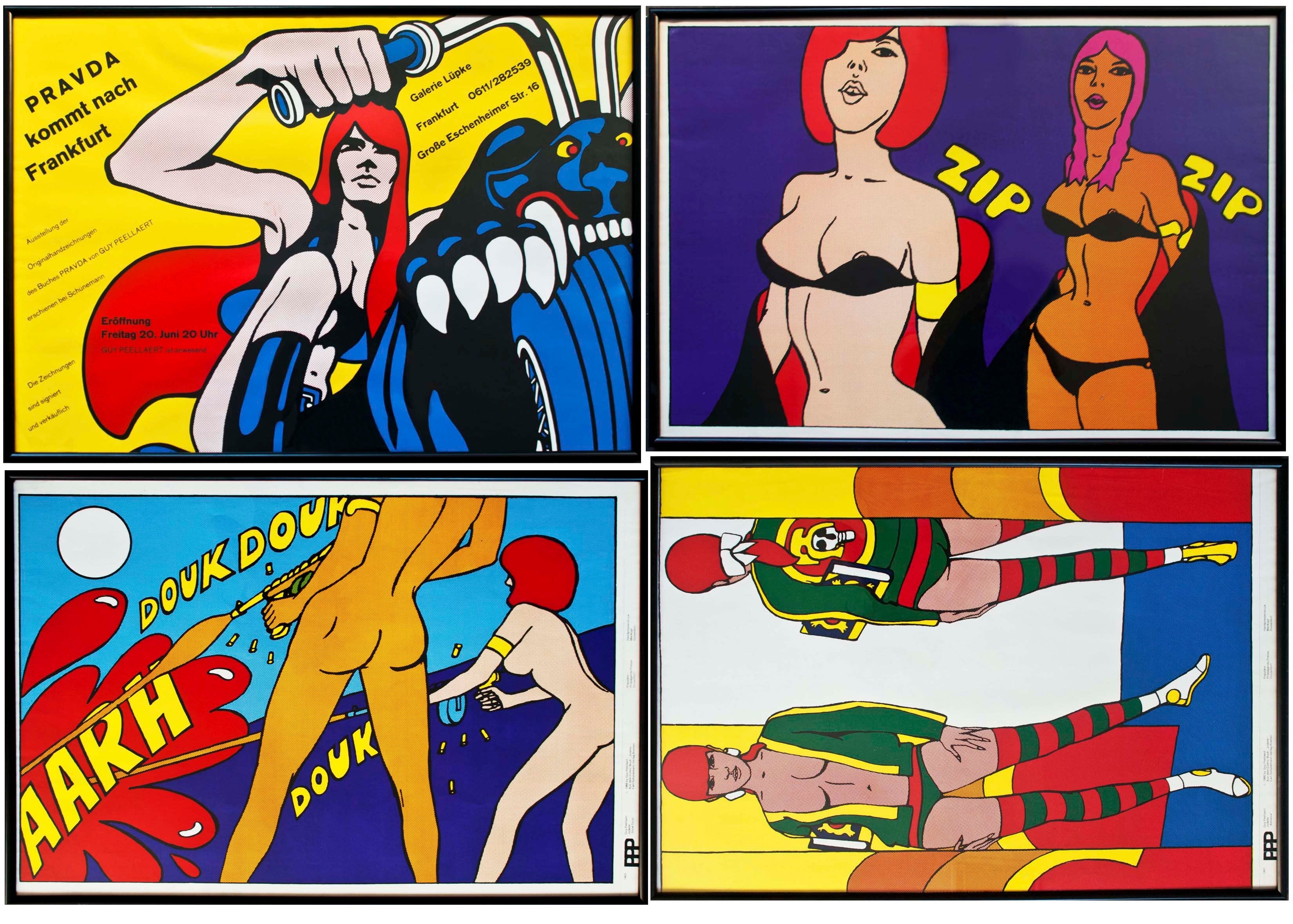 Set of Framed Pop Art posters by Guy Peellaert 1966