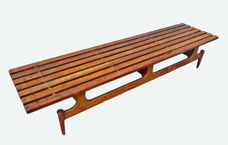 Mexican Early 1960s Mahogany and Bronze Bench For Sale