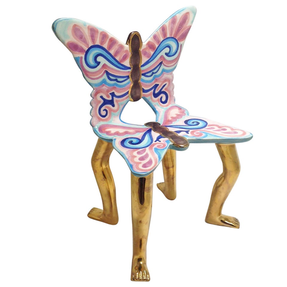 Ceramic Pedro Friedeberg Butterfly Chair Sculpture Signed For Sale