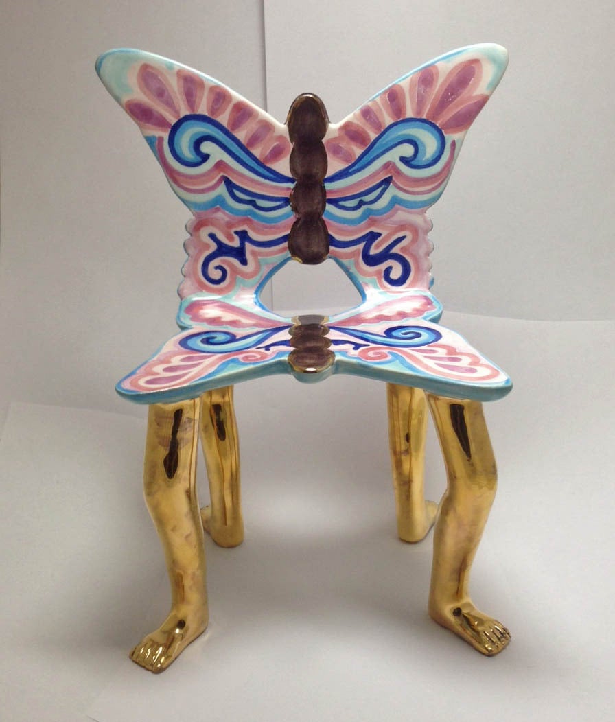 Mexican Ceramic Pedro Friedeberg Butterfly Chair Sculpture Signed For Sale