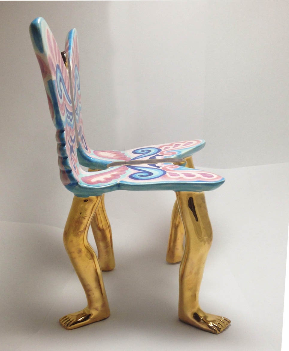 Late 20th Century Ceramic Pedro Friedeberg Butterfly Chair Sculpture Signed For Sale
