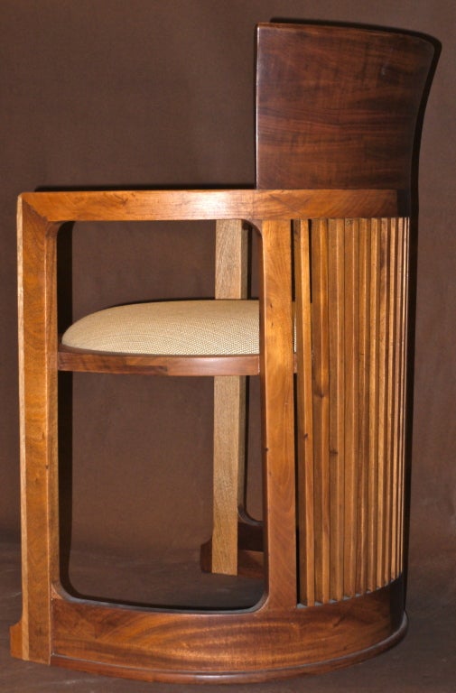 Mid-20th Century Pair of wooden barrel chairs after Frank Lloyd Wright