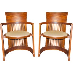 Retro Pair of wooden barrel chairs after Frank Lloyd Wright
