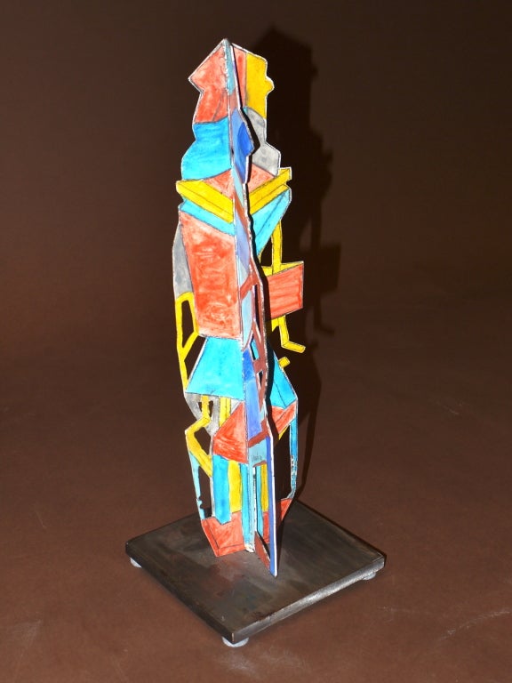 Steel sculpture covered with goache painted paper, unique piece one of a kind.