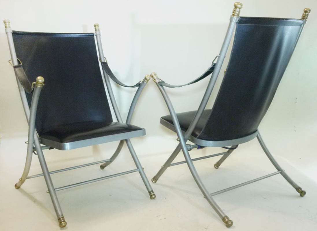 Leather Maison Jansen Pair of Campaign Chair For Sale