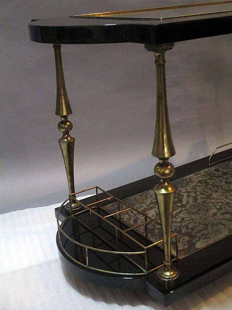 Arturo Pani Black Lacquered Wood And Brass Serving Trolley Car In Excellent Condition In 0, Cuauhtemoc