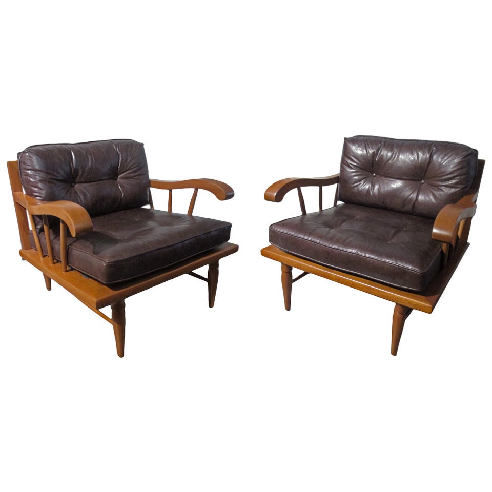 Pair of Club Chairs Mahogany and Leather