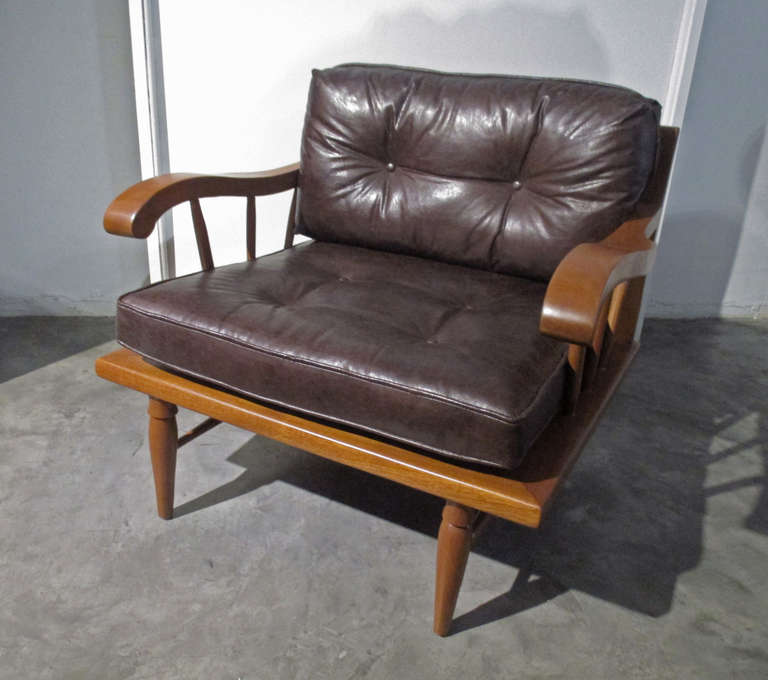 Mexican Pair of Club Chairs Mahogany and Leather