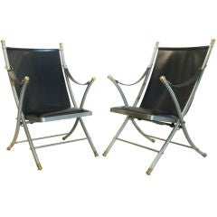 MAISON JANSEN Pair of metal  folding chairs (House of Jansen)