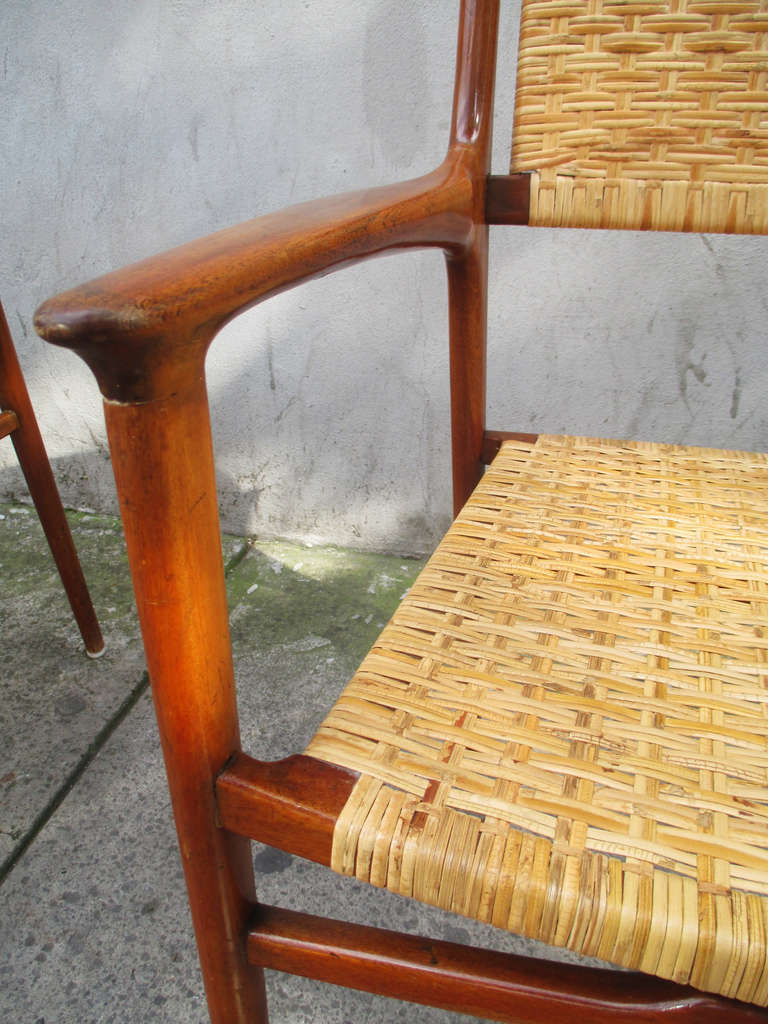 Pair of Teak and Cane Armchairs by Hans Wegner 2