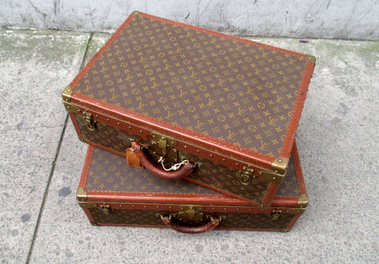 Pair of Louis Vuitton Alzer Vintage Suitcases 1