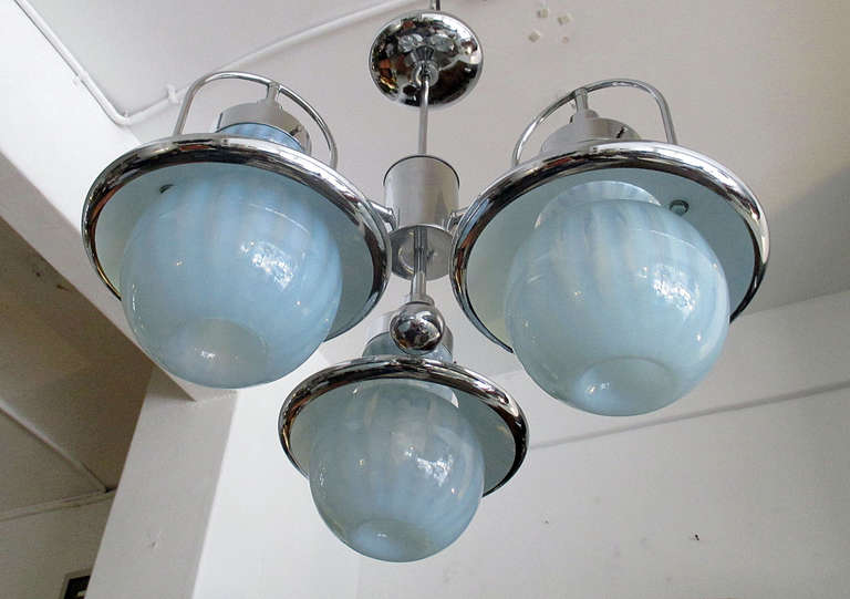 Mazzega Chandelier in Chrome and Opaline, Light Blue Glass In Excellent Condition In 0, Cuauhtemoc