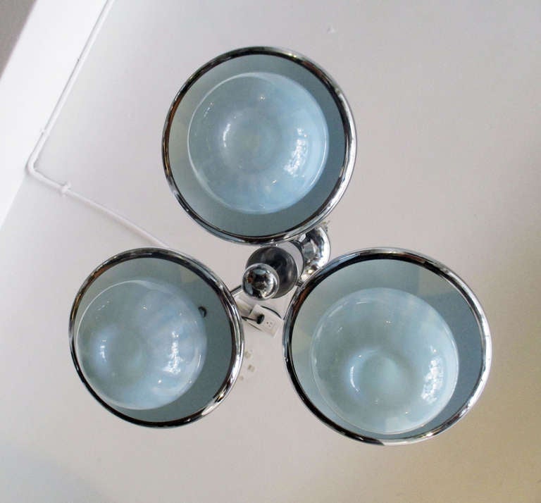 Late 20th Century Mazzega Chandelier in Chrome and Opaline, Light Blue Glass