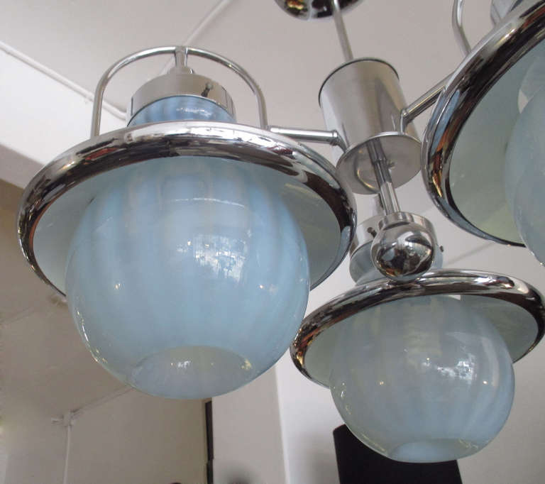 Mazzega Chandelier in Chrome and Opaline, Light Blue Glass 1