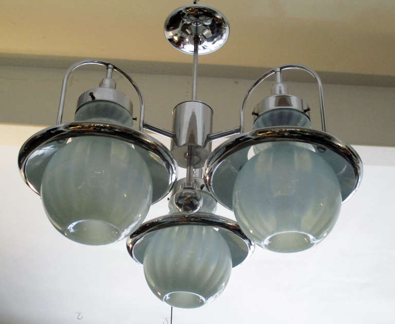 Italian Mazzega Chandelier in Chrome and Opaline, Light Blue Glass