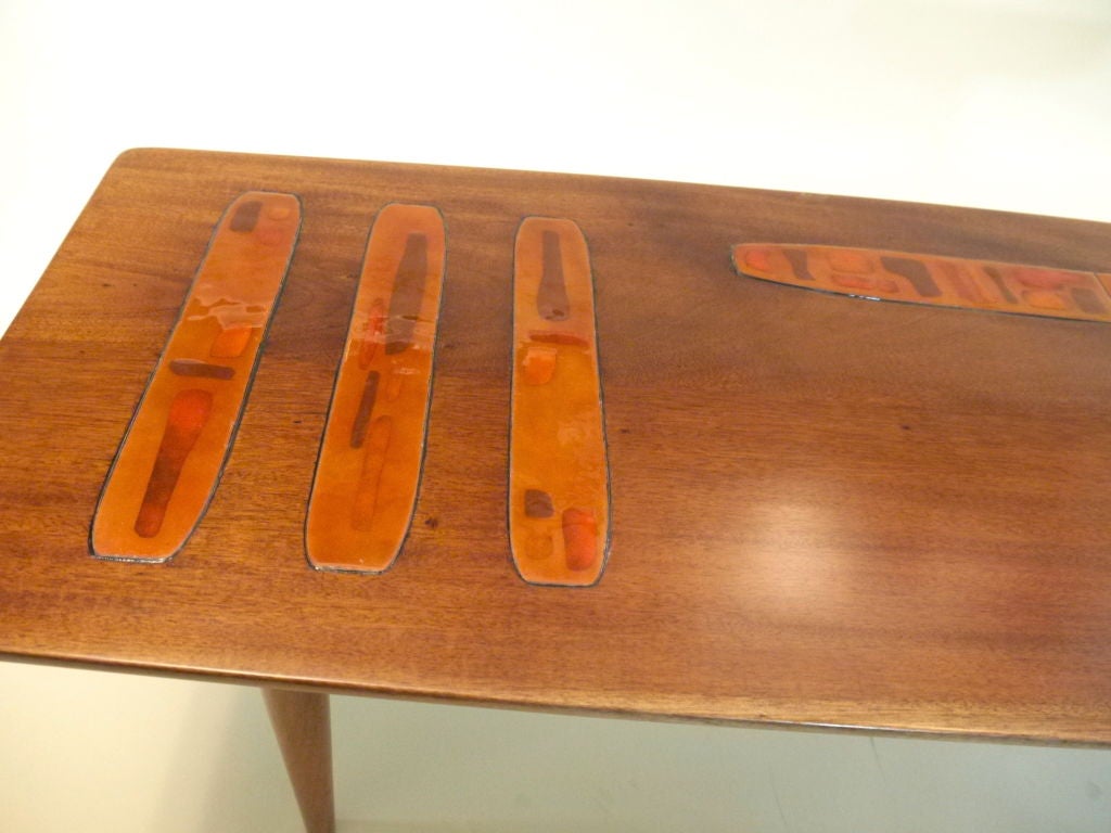 Enamel & wood coffee table mid century modern 60's danish style 1