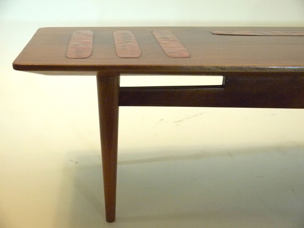 Enamel & wood coffee table mid century modern 60's danish style 3