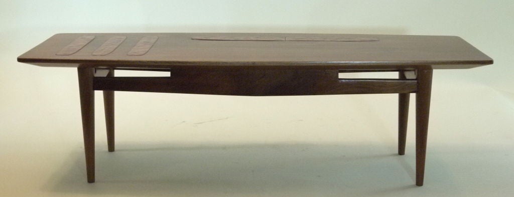 Enamel & wood coffee table mid century modern 60's danish style 4