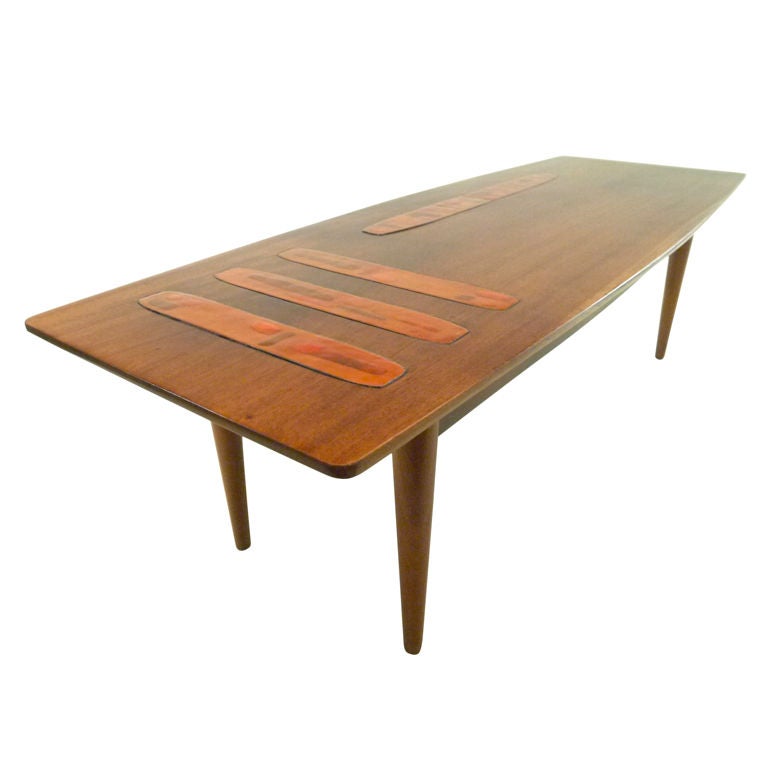 Enamel & wood coffee table mid century modern 60's danish style