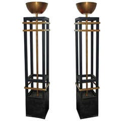 Pair of Huge Art Deco Style Bronce and Steel Floor Lamps
