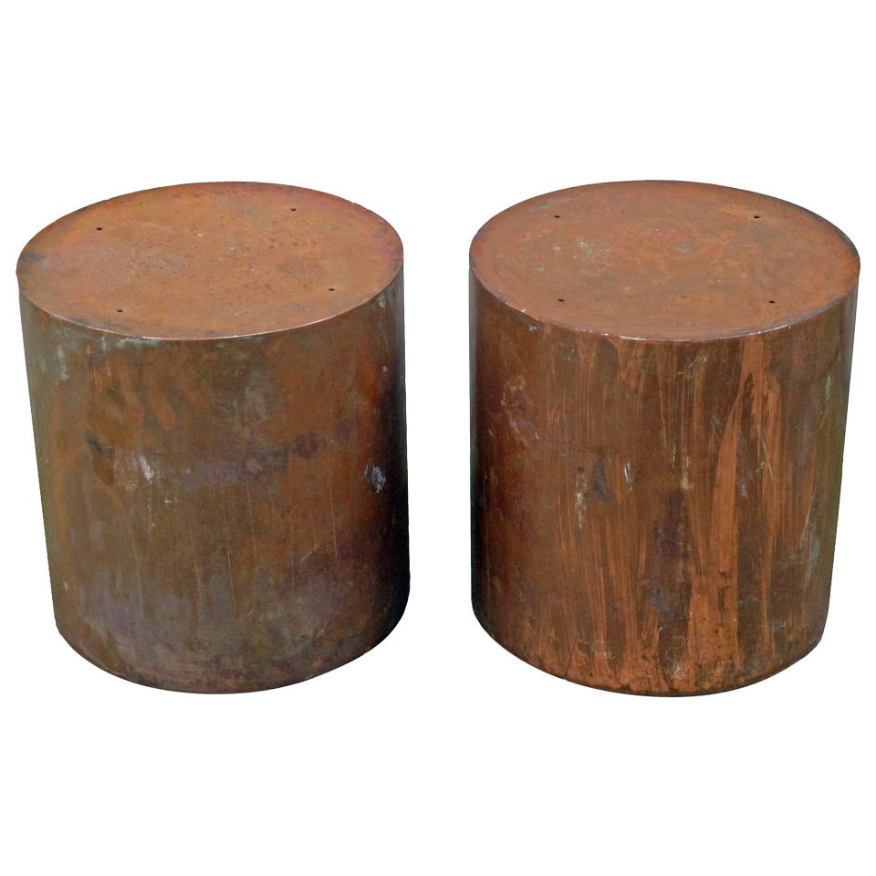 Pair of Copper Stools or Planters