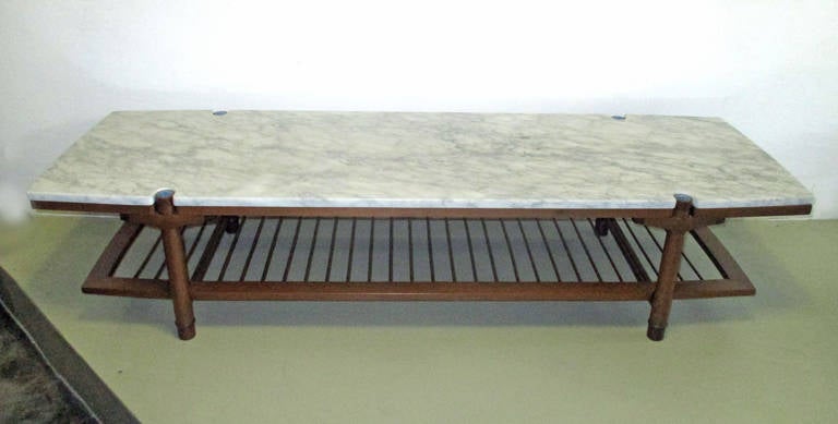 Midcentury Mexican Coffee Table of Wood, Marble and Enamel In Good Condition In 0, Cuauhtemoc
