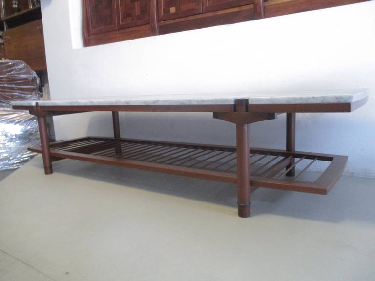 Midcentury Mexican Coffee Table of Wood, Marble and Enamel 4