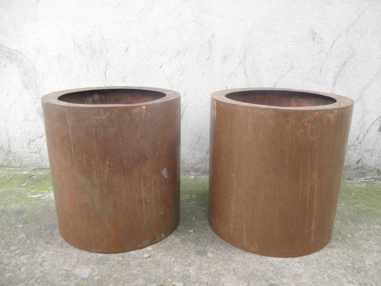 Pair of Copper Stools or Planters 1